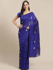 Kalakari India Blue & Golden Woven Design Jamdani Handloom Saree