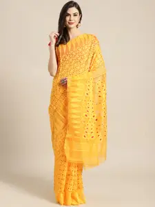Kalakari India Yellow & Red Woven Design Jamdani Handloom Saree