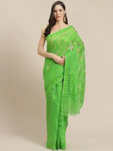 Kalakari India Green & Golden Woven Design Jamdani Handloom Saree