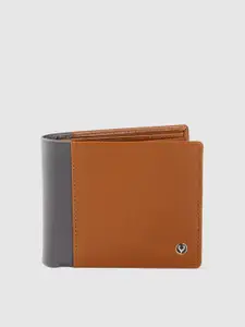 Allen Solly Men Tan Brown & Navy Blue Solid Leather Two Fold Wallet
