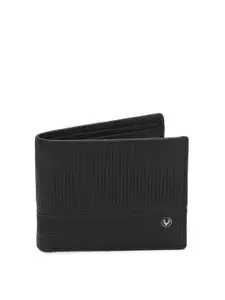 Allen Solly Men Black Self Striped Leather Two Fold Wallet