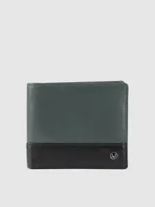 Allen Solly Men Green & Black Colourblocked Leather Two Fold Wallet