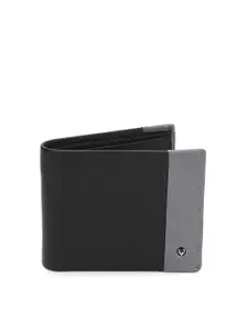 Allen Solly Men Black & Grey Colourblocked Two Fold Leather Wallet