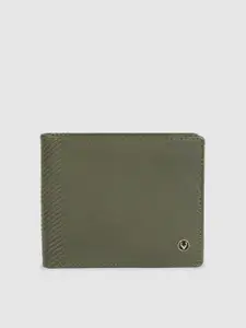 Allen Solly Men Olive Green Solid Leather Two Fold Wallet