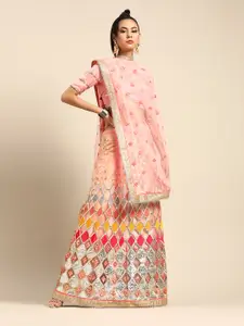 Tikhi Imli Pink & Golden Embellished Gotta Patti Net Lehenga Saree