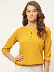 One Femme Yellow Mandarin Collar Puff Sleeves Blouson Top