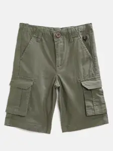 Allen Solly Junior Boys Olive Green Solid Mid-Rise Cargo Shorts