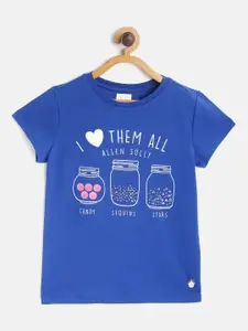 Allen Solly Junior Girls Blue & White Typography Print & Sequinned T-shirt