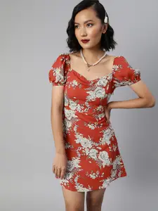 Sera Red Floral Printed A-Line Dress