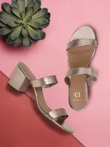 Carlton London Women Muted Rose Gold-Toned Solid Block Heels