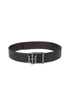 Tommy Hilfiger Men Black & Brown Textured Reversible Leather Belt