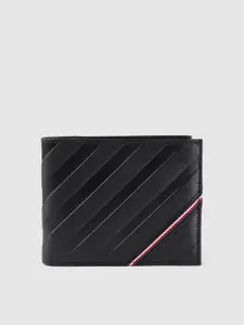 Tommy Hilfiger Men Black Textured Two Fold Leather Wallet