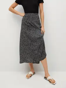 MANGO Black & White Sustainable Floral Print Midi  A-Line Skirt
