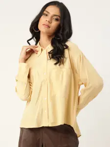 MANGO Women Yellow Oversize Solid Casual Shirt