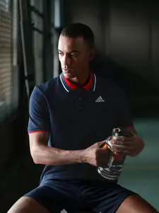 ADIDAS Men Navy Blue ESS Core Polo Pure Cotton Training Pure Cotton T-shirt