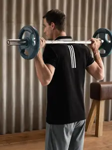 ADIDAS Men Black Solid Pure Cotton Ess Core Polo Collar Pure Cotton T-shirt