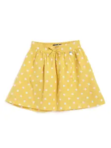 Allen Solly Junior Girls Yellow & White Polka Dots Printed Flared Skirt
