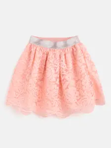 Allen Solly Junior Girls Peach-Coloured Floral Lace Design A-Line Skirt