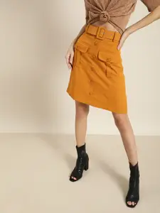 Marie Claire Women Mustard Orange Solid A-Line Skirt