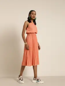 Marie Claire Women Coral Solid Fit and Flare Dress