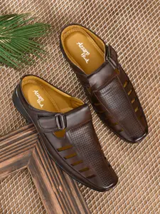 Azzaro Black Men Brown Shoe-Style Sandals