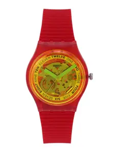 Swatch Women Transparent Retro-Rosso Swiss Made Skeleton Water Resistant Analogue Watch GR185