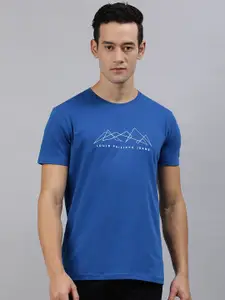Louis Philippe Jeans Men Blue Geometric Printed Round Neck T-shirt