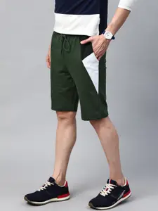 Harvard Men Olive Green Solid Pure Cotton Mid-Rise Regular Shorts