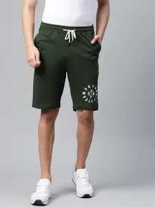 Harvard Men Green Floral Printed Mid-Rise Cotton Regular Shorts