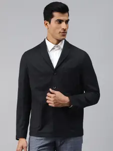 Blackberrys Men Navy Blue Solid Single Breasted Slim Fit Blazer