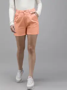 Roadster Women Peach-Coloured Mid-Rise Denim Shorts
