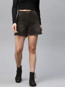 Roadster Women Charcoal Grey Loose Fit High-Rise Denim Shorts