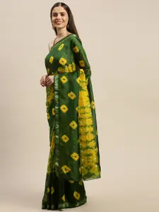 Geroo Jaipur Hand Dyed Green & Yellow Bandhani Silk Sustainable Saree