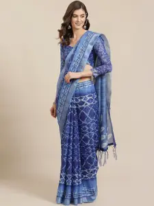 Mitera Blue Printed Saree