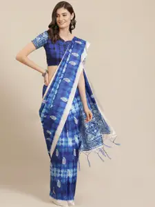 Mitera Blue & White Printed Bagru Saree