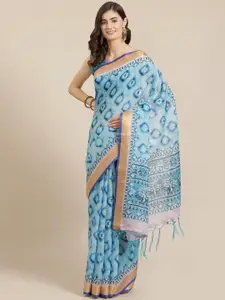 Saree mall Blue Printed Bagru Saree