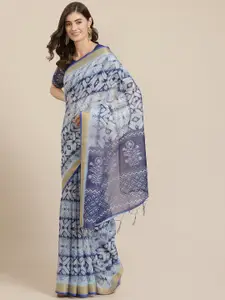Saree mall Off-White & Navy Blue Printed Bandhani Saree
