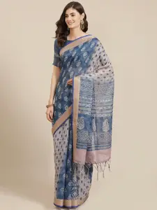 Saree mall Blue & Beige Printed Bagru Saree