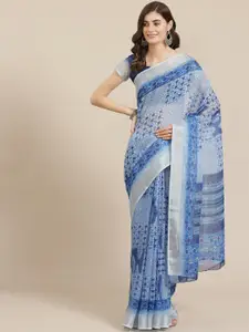 Saree mall Blue & White Block Print Saree
