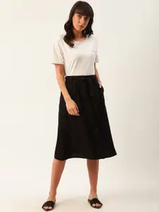 ether Black A-Line Skirt With Front Slit