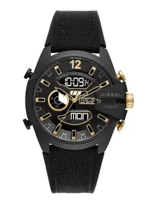 DIESEL Men Black & Gold-Toned Mega Chief Analogue and Digital Watch DZ4552