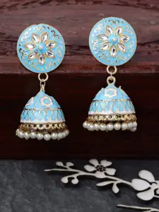 Rubans Blue Gold-Plated Dome Shaped Handpainted  Jhumkas