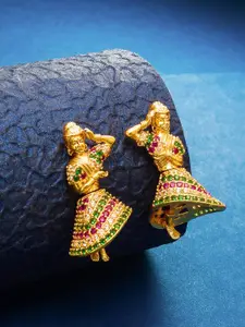 aadita Gold-Plated AD Studded Contemporary Jhumkas