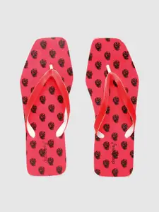 DressBerry Women Red & Black Printed Thong Flip-Flops