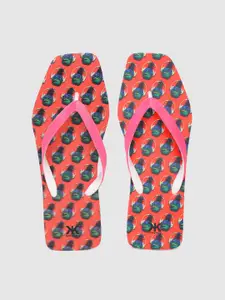 Kook N Keech Women Pink & Blue Pineapple Print Thong Flip-Flops