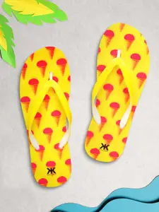 Kook N Keech Women Yellow & Coral Red Ice Cream Cone Print Thong Flip-Flops