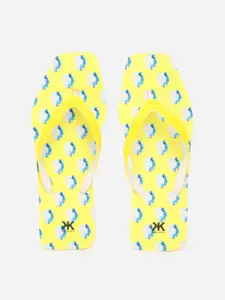 Kook N Keech Women Yellow & White Printed Thong Flip-Flops
