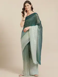 Kalista Green Dyed Sequinned Saree