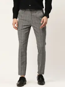 INVICTUS Men Charcoal Grey & Black Regular Fit Checked Regular Trousers