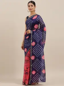 Mitera Hand Dyed Pink & Blue Bandhani Kota Silk Sustainable Sareee